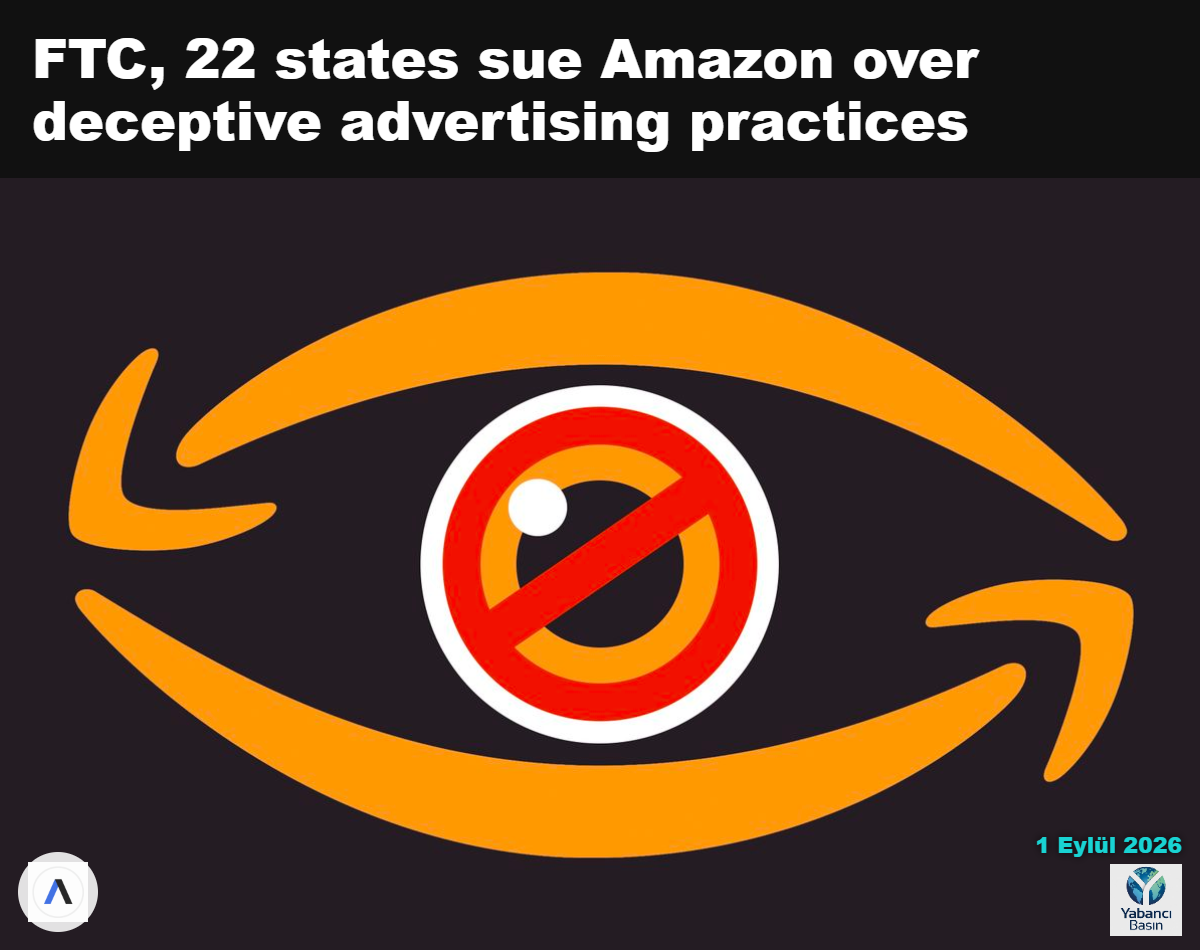 Amazon logosu, reklam uygulamalarına yönelik yasak işaretiyle çevrelenmiş turuncu oklar içinde gösteriliyor. İllüstrasyon: Natalie Peeples/Axios
