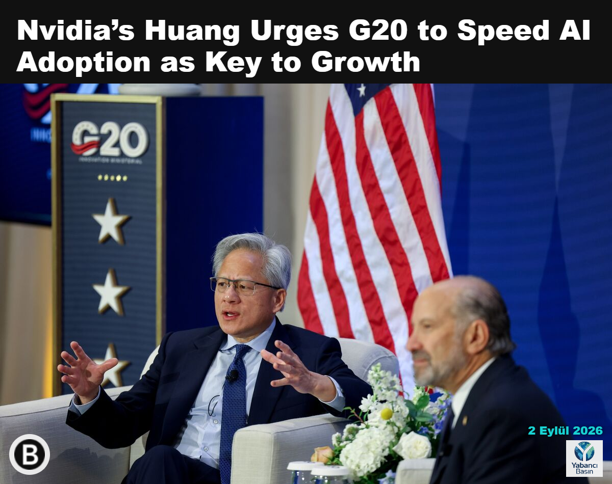 Jensen Huang ve Howard Lutnick, 2 Eylül'de Kuzey Carolina'nın Chapel Hill kentinde düzenlenen G20 İnovasyon Bakanlar Toplantısı'nda sohbet sırasında. Fotoğraf: Cornell Watson/Bloomberg