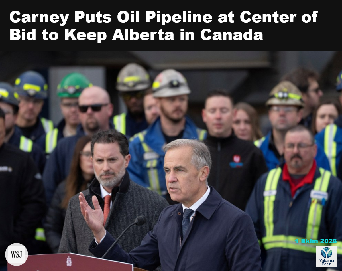 Başbakan Mark Carney, perşembe günü Alberta’nın Fort McMurray kentindeki basın toplantısında planlanan petrol boru hattını hızlandırma planlarını açıklıyor. TODD KOROL/REUTERS