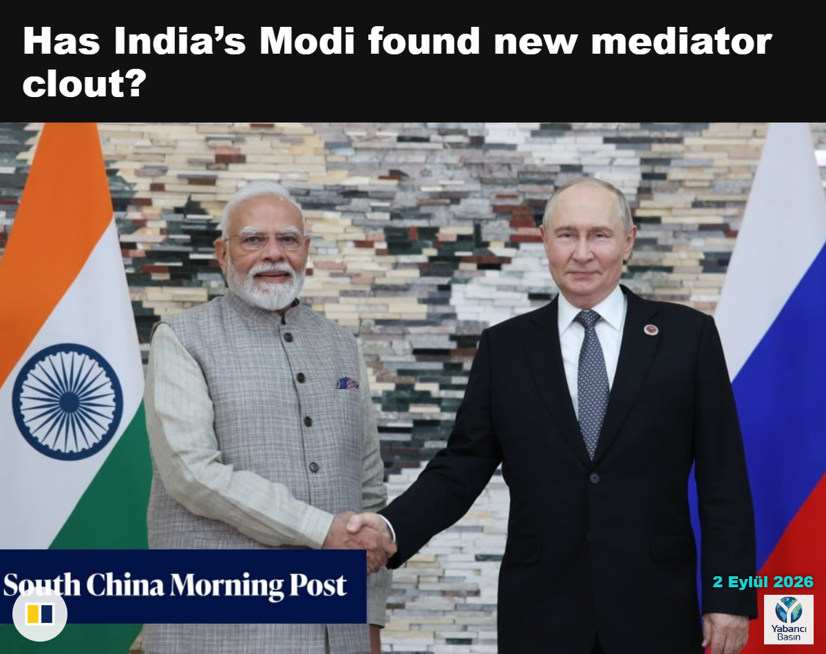 Hindistan Başbakanı Narendra Modi ve Rusya Devlet Başkanı Vladimir Putin, Kırgızistan’ın Bişkek kentinde düzenlenen Şanghay İşbirliği Örgütü zirvesinde el sıkışıyor.