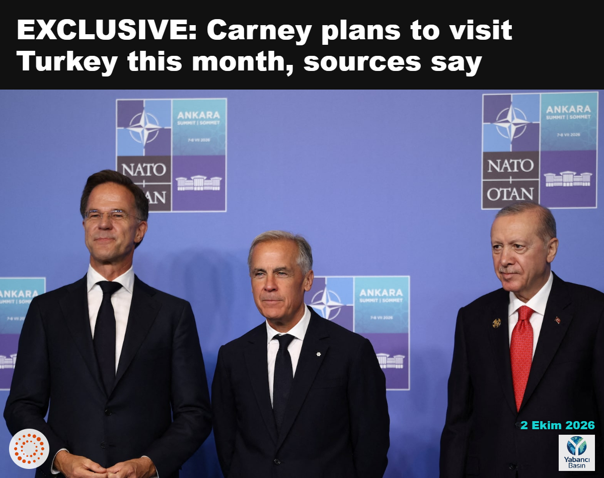 Türkiye Cumhurbaşkanı Recep Tayyip Erdoğan ve NATO Genel Sekreteri Mark Rutte, 8 Temmuz 2026'da Türkiye'nin Ankara kentinde düzenlenen NATO liderler zirvesinde Kanada Başbakanı Mark Carney'i karşılıyor. REUTERS/Stoyan Nenov