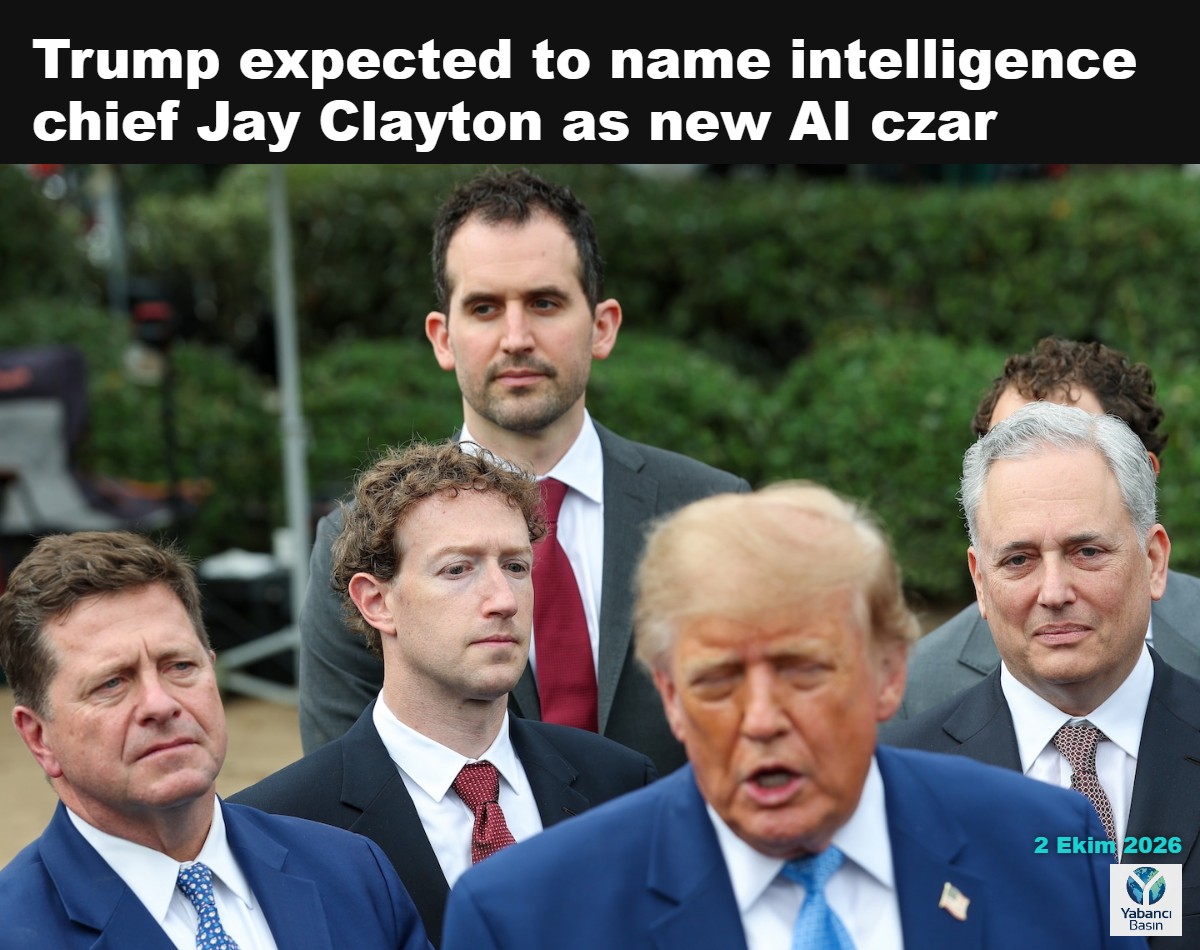 ABD Başkanı Donald Trump, bu hafta Beyaz Saray’da teknoloji liderleriyle yapılan toplantıda, soldan istihbarat şefi Jay Clayton, Meta Üst Yöneticisi Mark Zuckerberg, Anthropic kurucu ortağı Tom Brown ve daha önce yapay zekâ çarı olarak görev yapan David Sacks ile birlikte. (Kevin Dietsch/Getty Images)