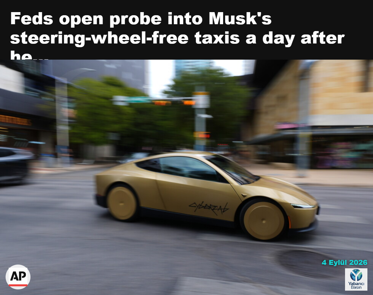 Tesla Cybercab, 3 Eylül 2026 Perşembe günü Austin, Teksas şehir merkezinden geçiyor. (AP Photo/Eric Gay)