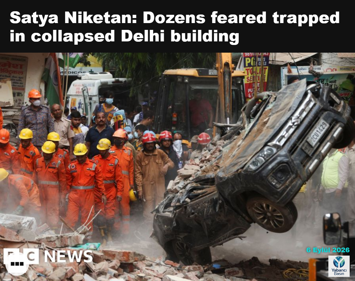 Kurtarma ekipleri Delhi'de çöken binanın enkazında çalışma yürütüyor; enkazın üzerinde ters dönmüş bir araç görülüyor. Reuters