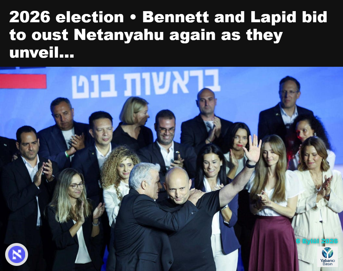Naftali Bennett ve Yair Lapid, pazar günü Together kampanya etkinliğinde. Fotoğraf: Moti Milrod