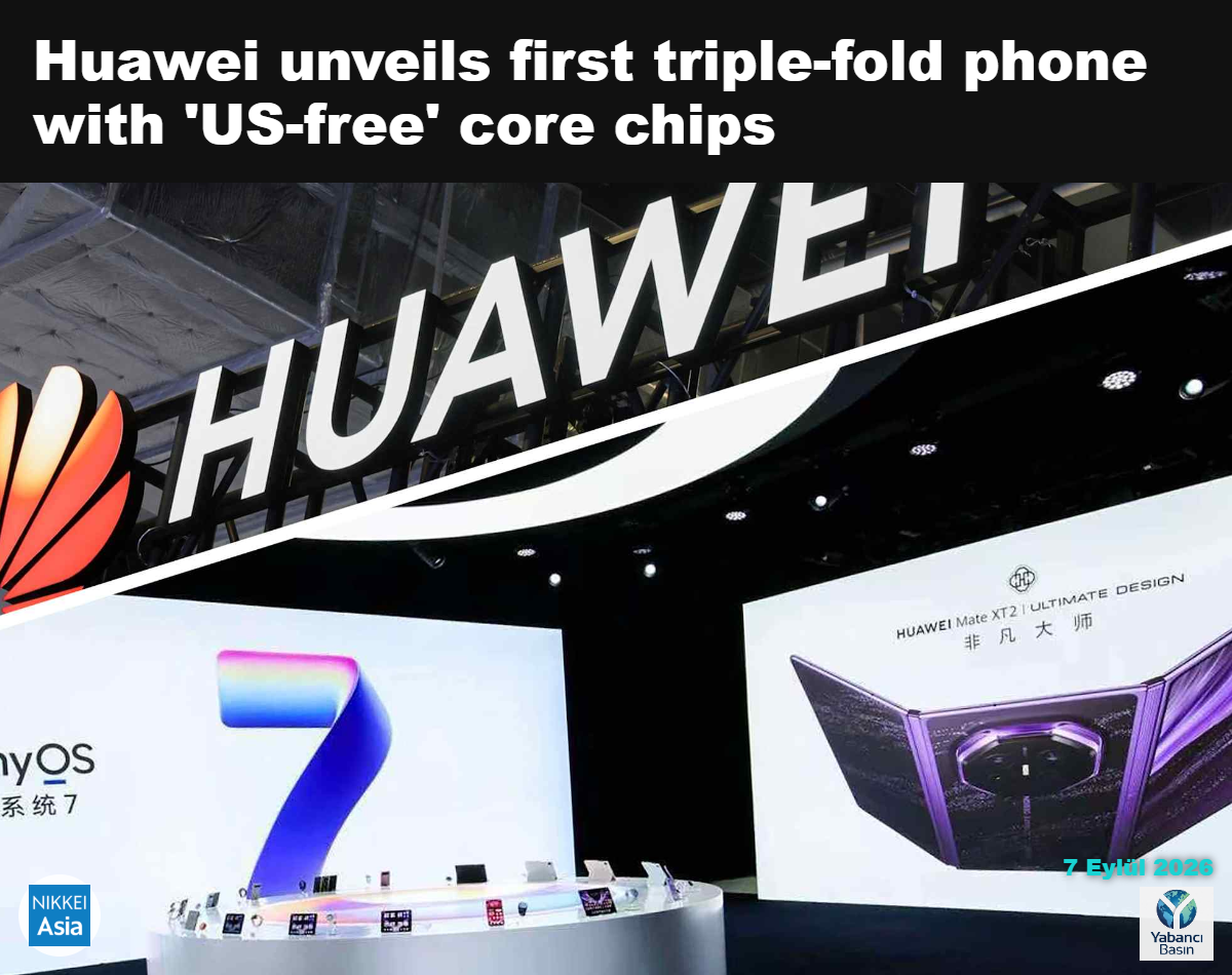Çinli Huawei Technologies, şirket içinde geliştirilen çipten güç alan Mate XT2 üçe katlanan akıllı telefonunu tanıtıyor. (Fotoğraflar: Reuters ve Huawei)