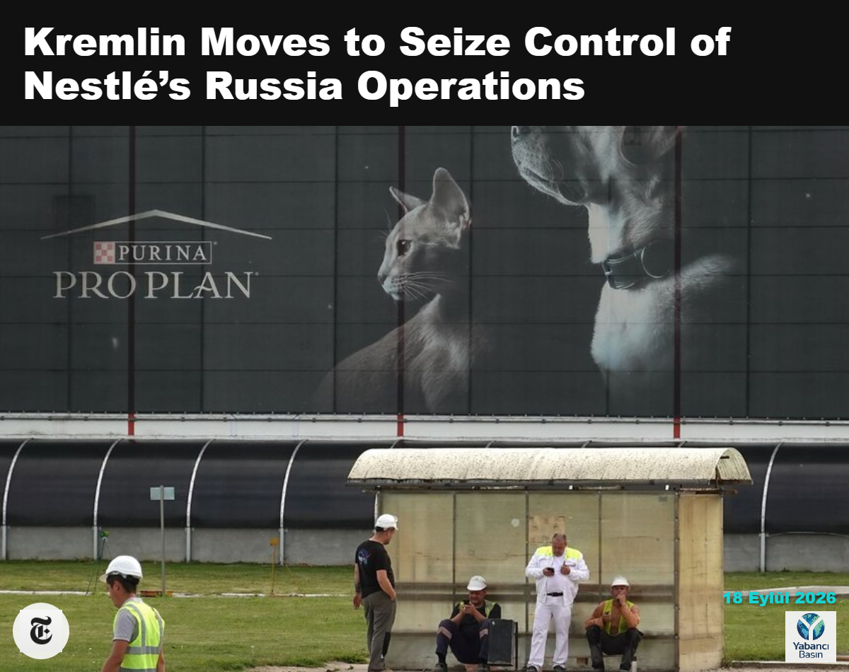 2022’de Rusya’daki bir Nestlé fabrikasında Purina Pro Plan evcil hayvan maması markasının afişi. Rusya’nın Ukrayna’yı işgalinin ardından Nestlé, Rusya’daki bazı faaliyetlerini küçülttü. Maxim Shipenkov/EPA, Shutterstock aracılığıyla