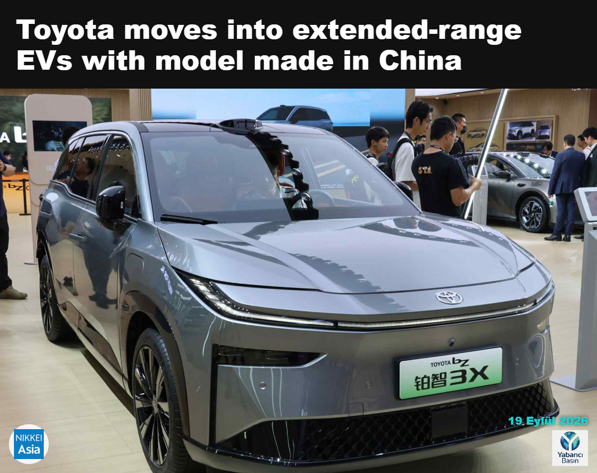 Toyota'nın Çin pazarı için ürettiği bZ3X bataryalı elektrikli aracı. Şirket, menzili uzatılmış elektrikli araçlarla Çin'deki varlığını daha da genişletmeyi hedefliyor. (Shinya Sawai fotoğrafı)