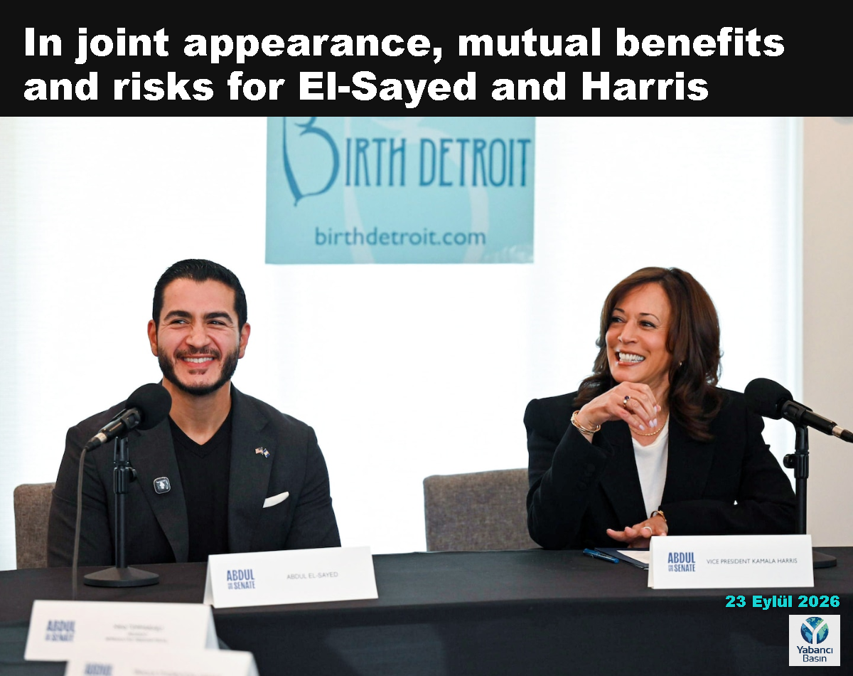 Abdul El-Sayed ve eski başkan yardımcısı Kamala Harris, salı günü Detroit’te. (David Guralnick/USA Today Network/Reuters Connect)