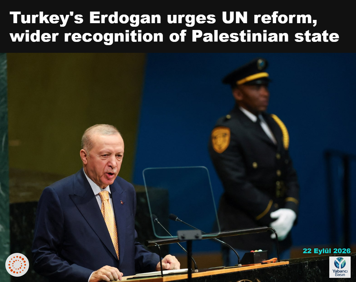 Türkiye Cumhurbaşkanı Recep Tayyip Erdoğan, 22 Eylül 2026'da ABD'nin New York kentindeki BM Genel Merkezi'nde düzenlenen 81. Birleşmiş Milletler Genel Kurulu'na hitap ediyor. REUTERS/Shannon Stapleton