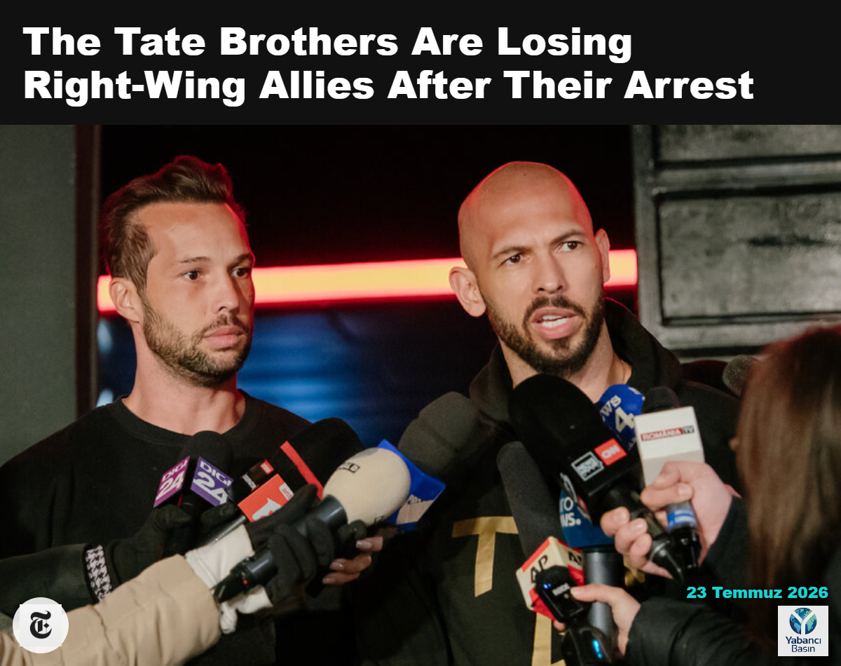 Andrew Tate, sağda, ve Tristan Tate, 2025’te Romanya’nın Bükreş kentinde. Andrei Pungovschi/Getty Images