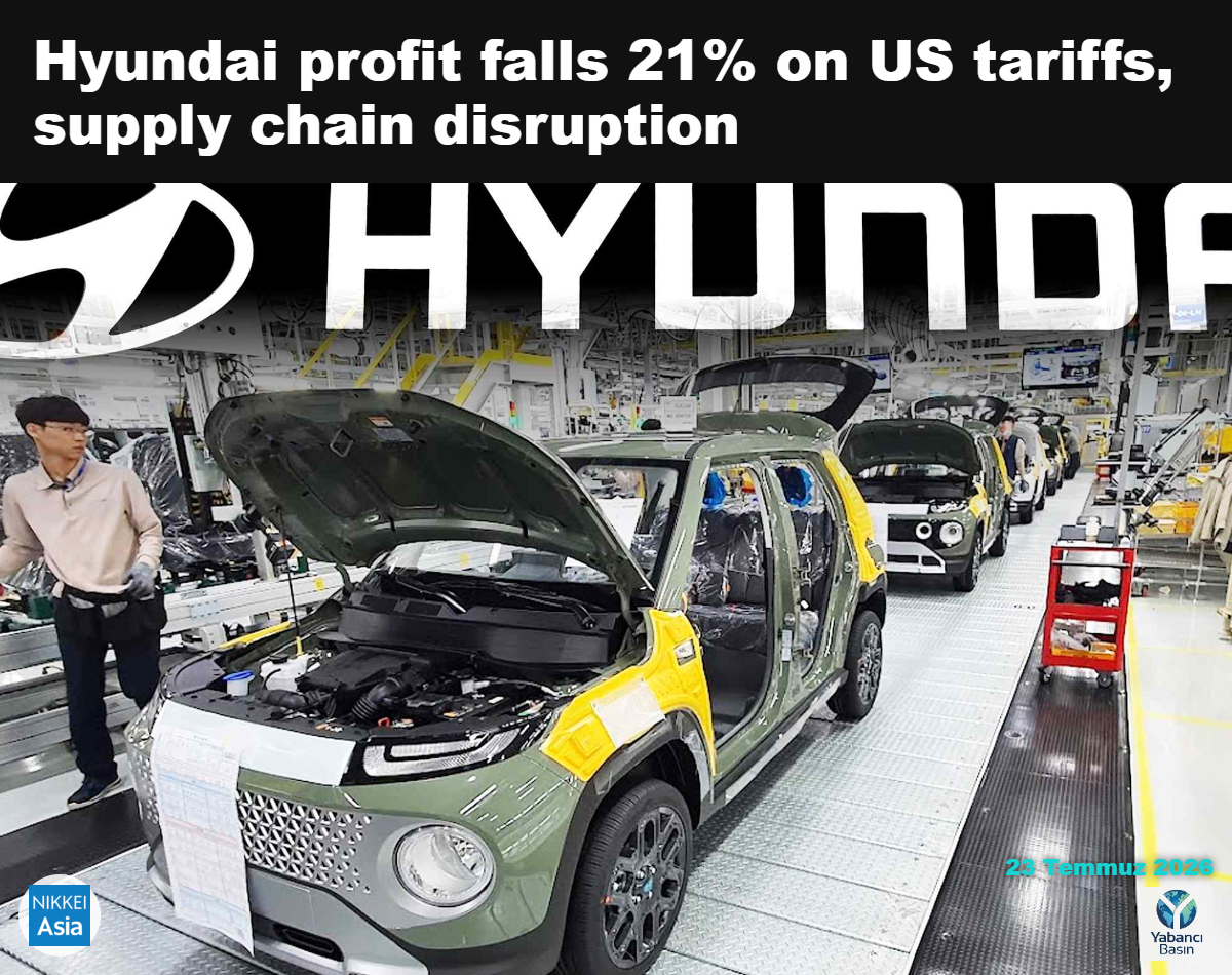 Güney Kore’de bir Hyundai Motor üretim hattı. Otomobil üreticisinin ikinci çeyrekteki üretimi, motor supabı tedarikçisinde çıkan yangından etkilendi. (Nikkei kolajı / Suzu Takahashi ve Kotaro Hosokawa’nın kaynak fotoğrafları)