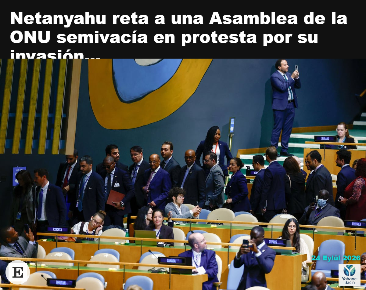 İsrail Başbakanı Binyamin Netanyahu’nun bu perşembe New York’ta BM Genel Kurulu’ndaki konuşması sırasında çok sayıda delege salonu terk ediyor. Fotoğraf: JEENAH MOON (REUTERS)