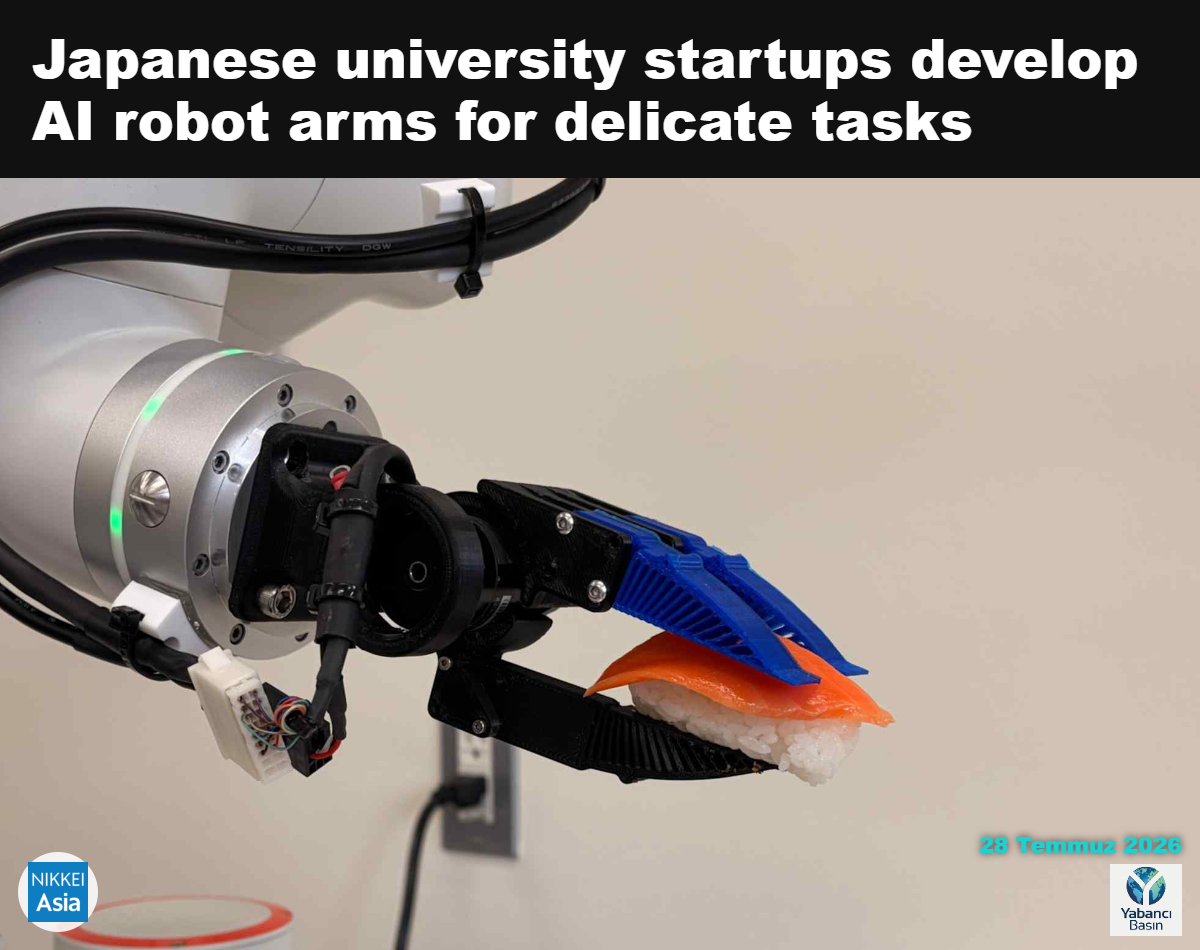 Bir Real Touch robotu bir parça suşi tutuyor. (Fotoğraf: Anna Sato)