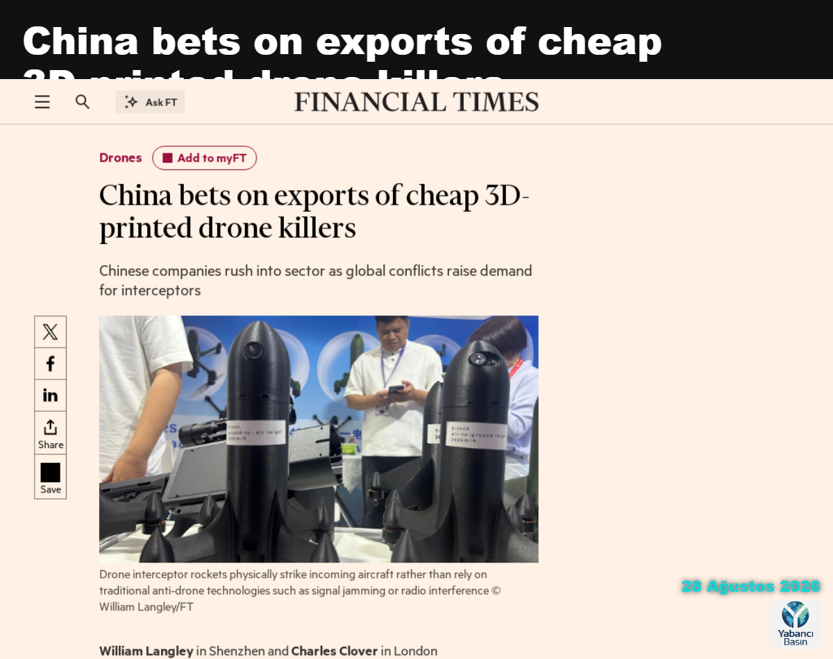 Drone önleyici roketler, sinyal karıştırma veya radyo girişimi gibi geleneksel anti-drone teknolojilerine güvenmek yerine gelen hava araçlarına fiziksel olarak çarpıyor © William Langley/FT