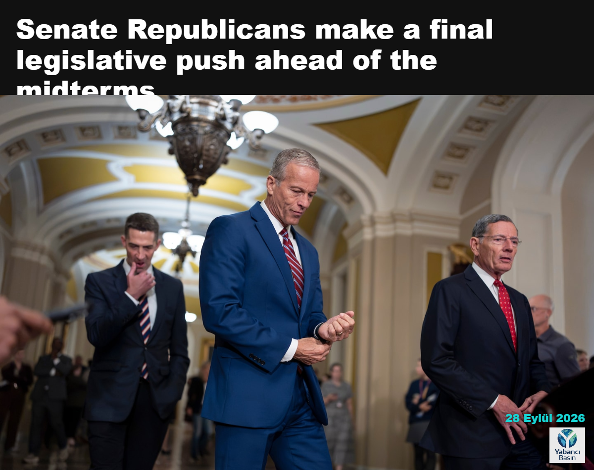 Senato Çoğunluk Lideri John Thune, çarşamba günü ABD Kongre Binası’nda Cumhuriyetçi senatörlerle yaptığı toplantının ardından. (J. Scott Applewhite/AP Photo/J. Scott Applewhite)